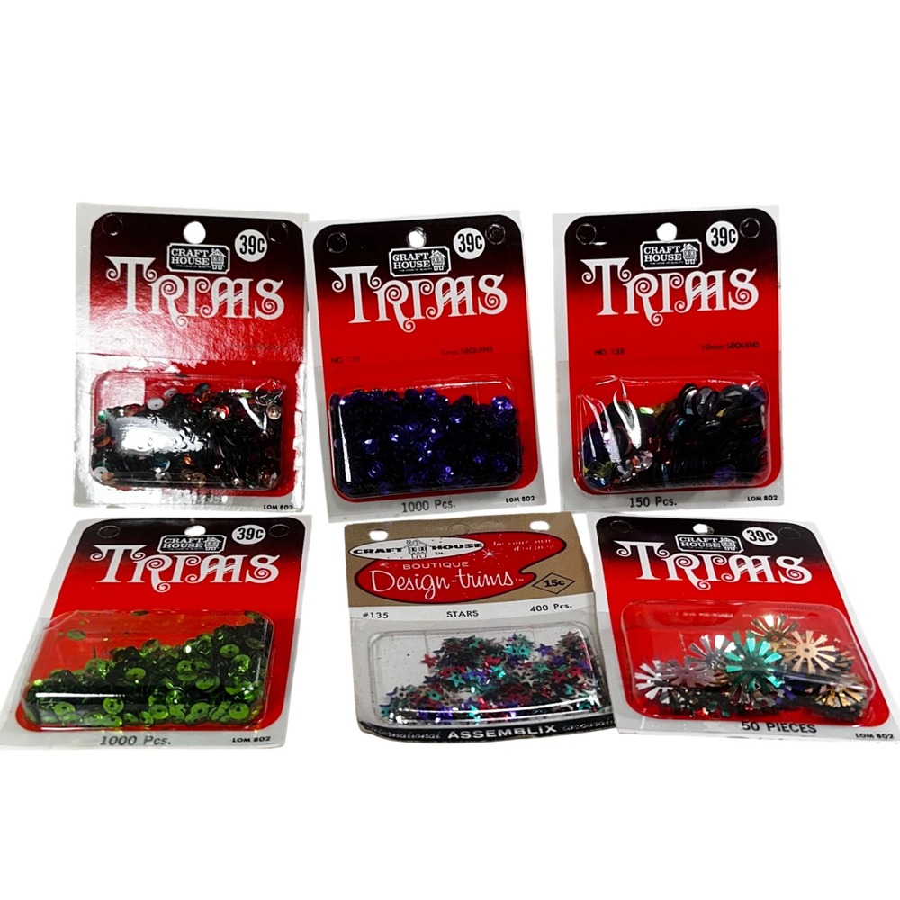 Vintage Craft House Trims Sequins Lot 6 NOS Christmas Craft‎ Embellishments USA